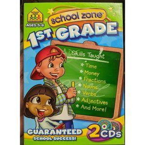 School Zone 1st Grade CD Game MAC OS X/WINDOWS -Vocabulary/Time/Money/Fractions